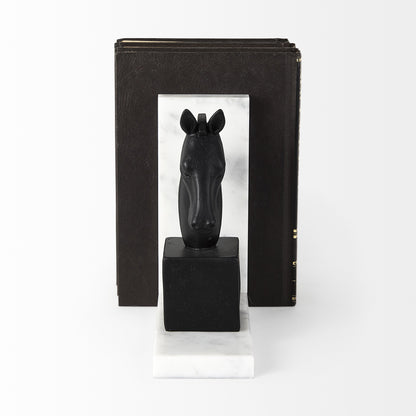 Set of Two 8" Black Glass Horse Decorative Bookends