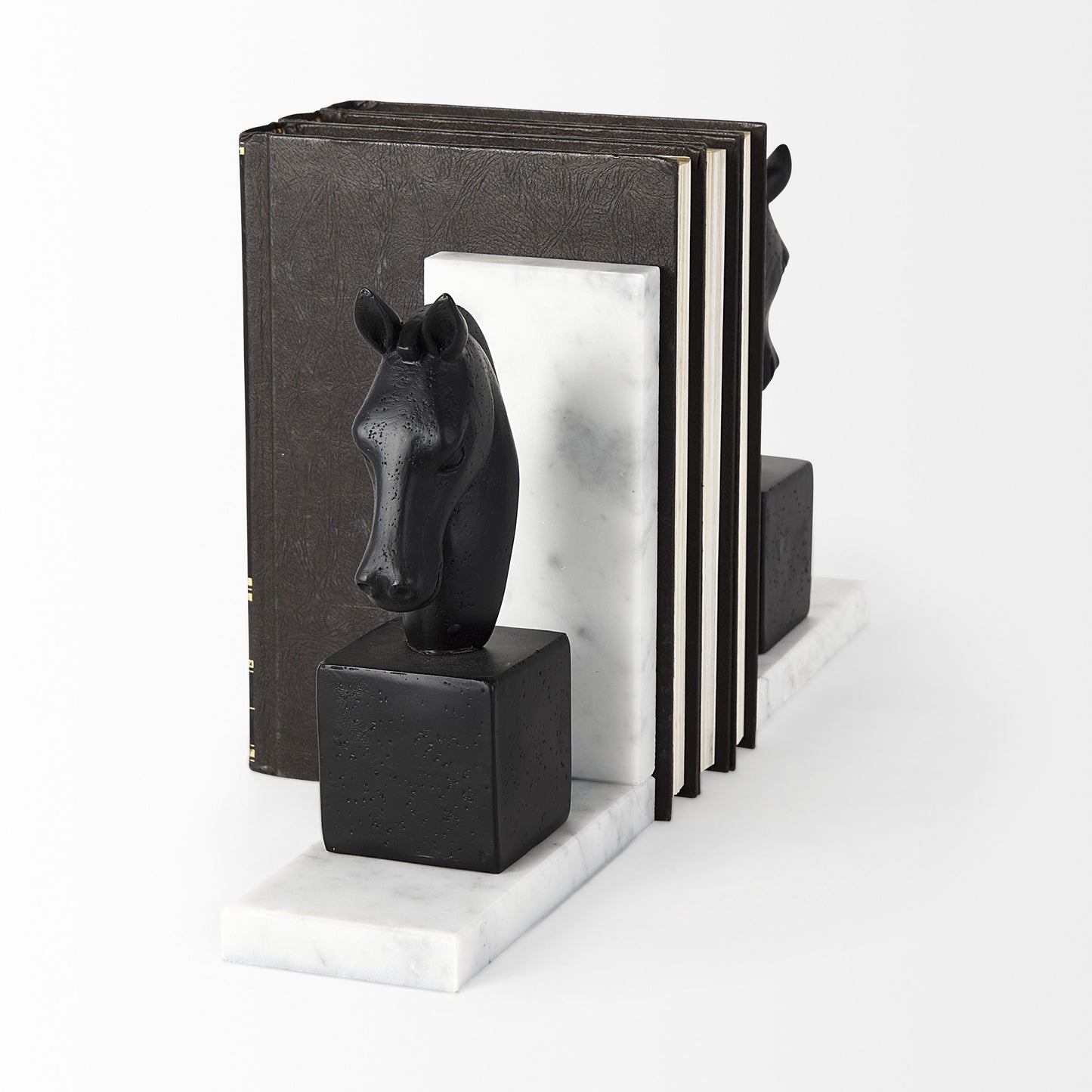 Set of Two 8" Black Glass Horse Decorative Bookends