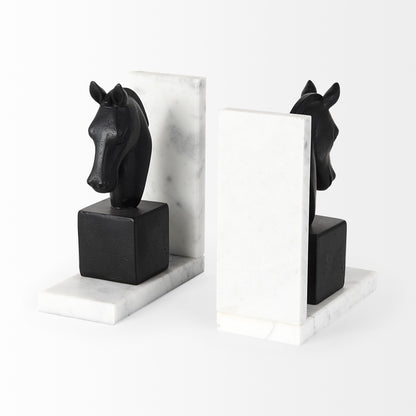 Set of Two 8" Black Glass Horse Decorative Bookends