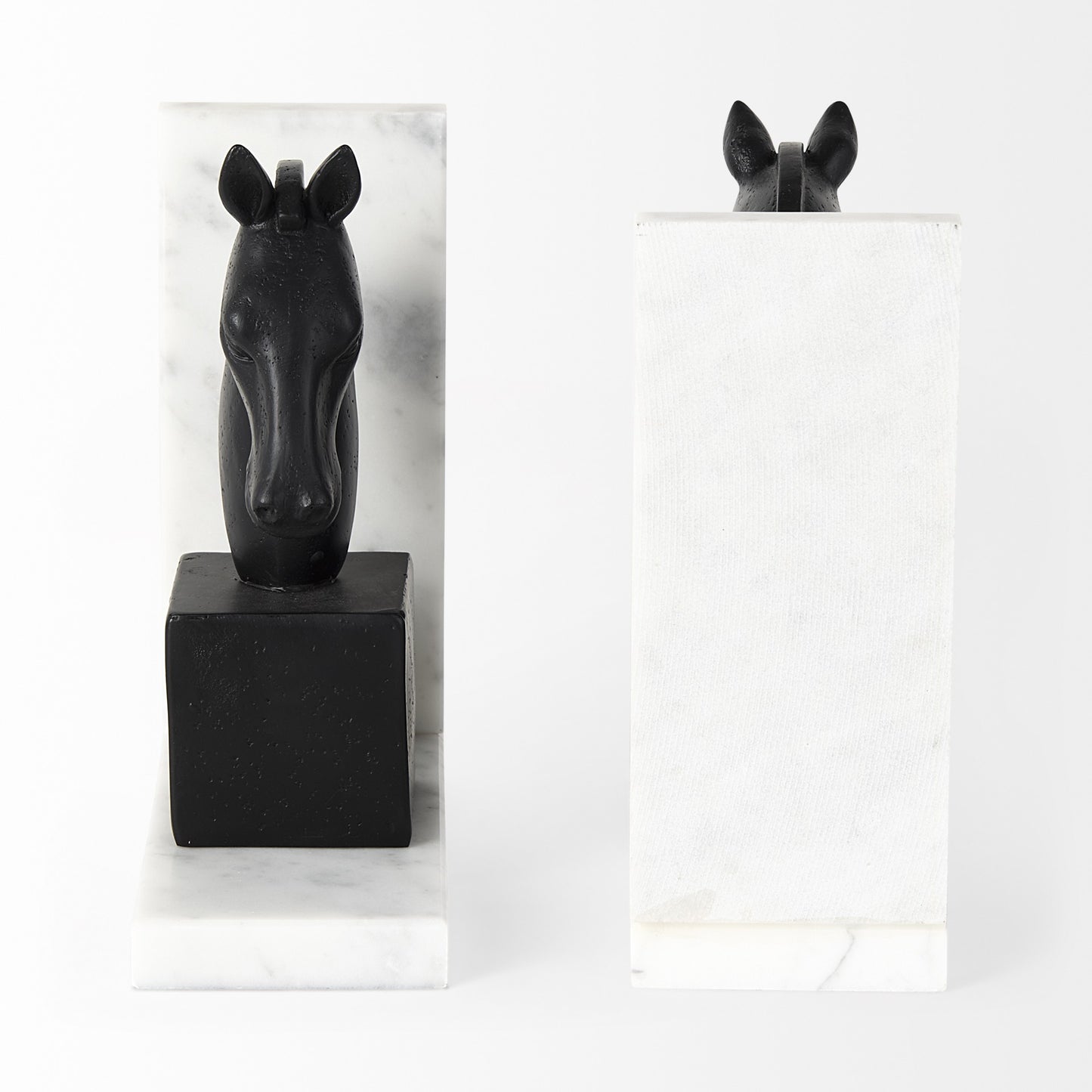 Set of Two 8" Black Glass Horse Decorative Bookends