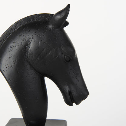 Set of Two 8" Black Glass Horse Decorative Bookends