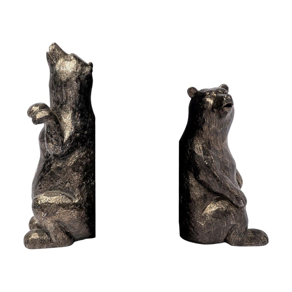 Set of Two Gray Resin Bear Decorative Bookends