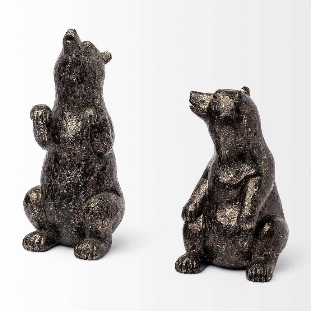 Set of Two Gray Resin Bear Decorative Bookends