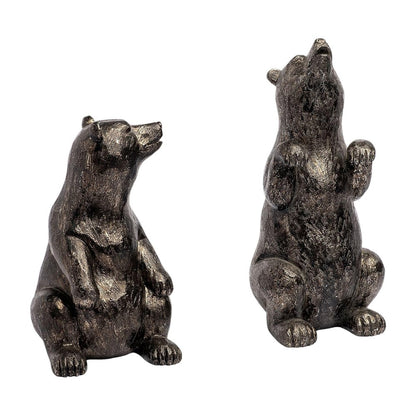 Set of Two Gray Resin Bear Decorative Bookends