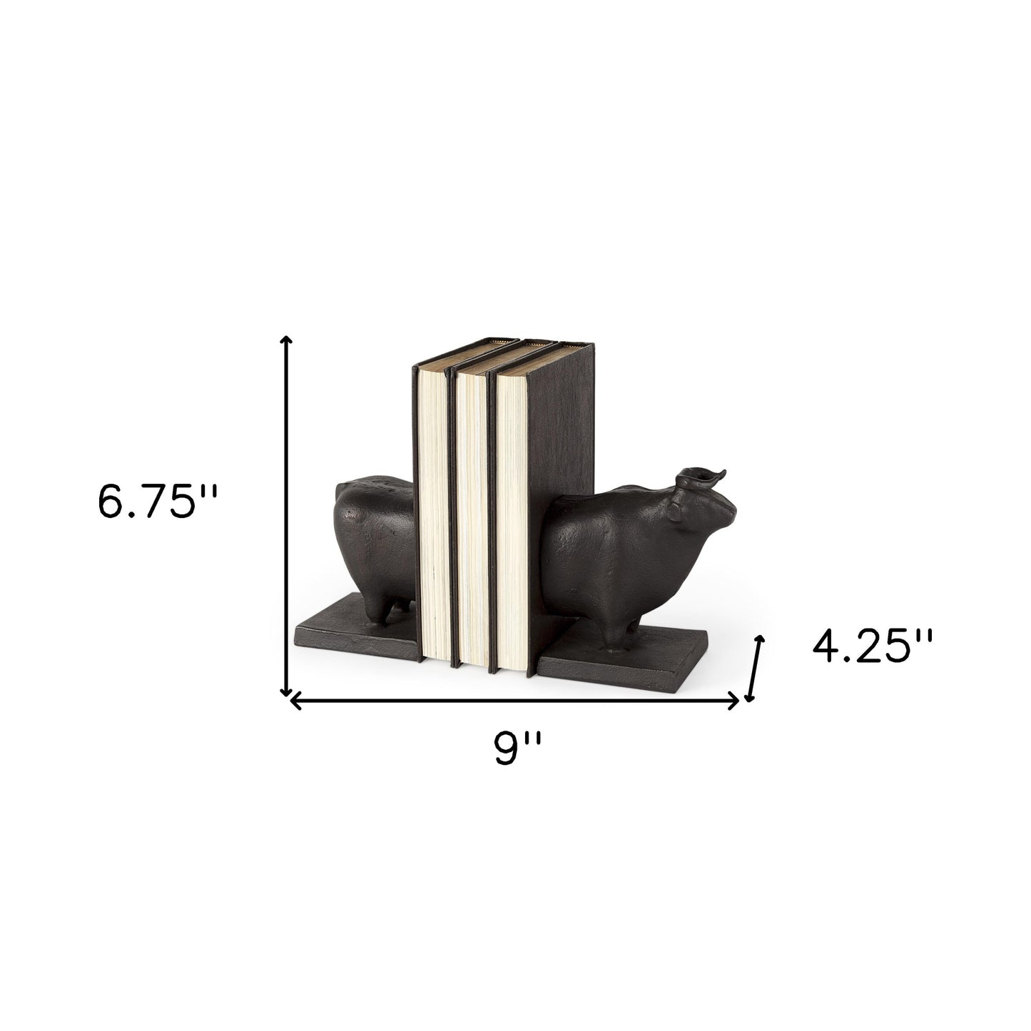 Black Cast Aluminum Bull Bookends