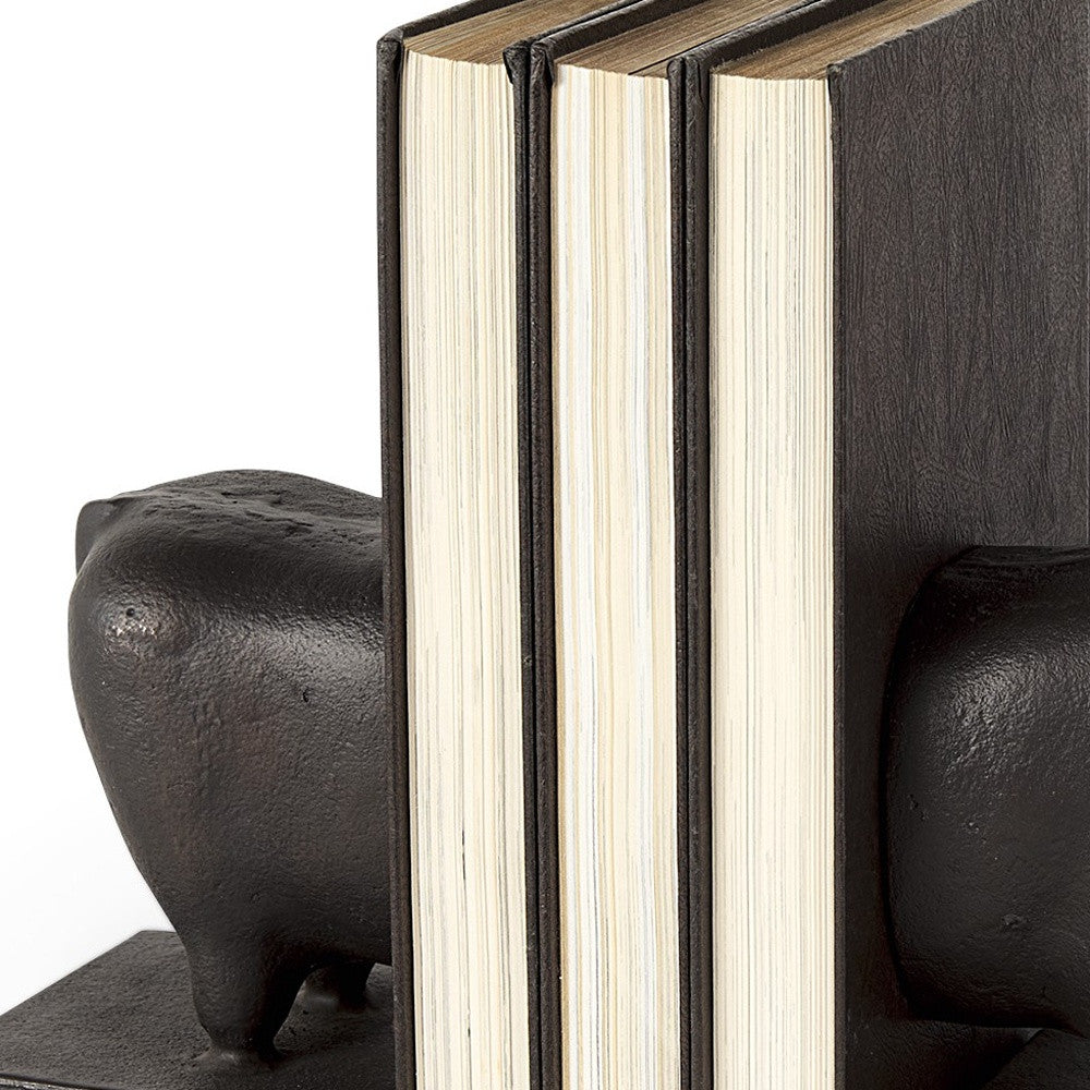 Black Cast Aluminum Bull Bookends