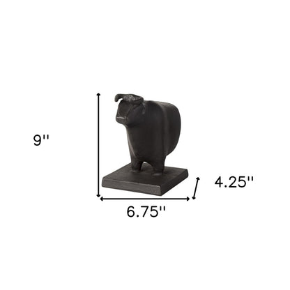 Set of Two 7" Black Fabric Bull Decorative Bookends