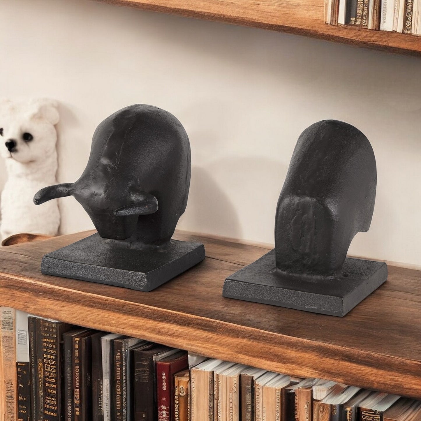 Set of Two 6" Black Metal Bull Decorative Bookends