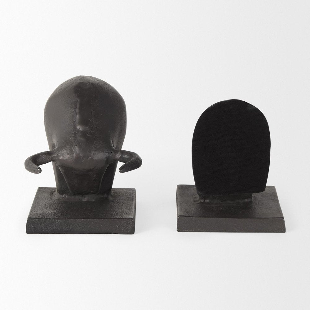 Set of Two 6" Black Metal Bull Decorative Bookends