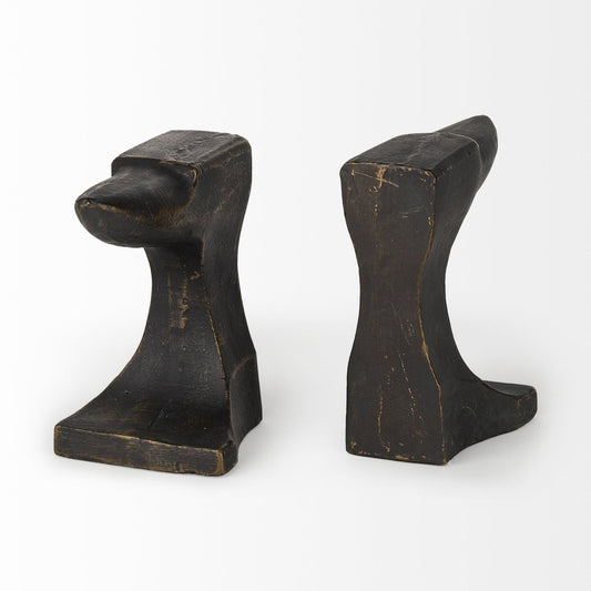 Set of Two 6" Black And Gold Polyresin Decorative Bookends