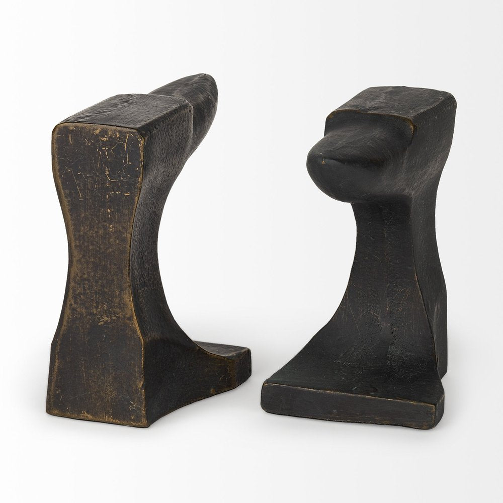 Set of Two 6" Black And Gold Polyresin Decorative Bookends