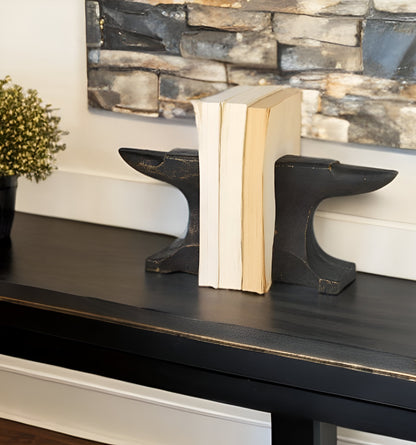 Distressed Black Anvil Bookends