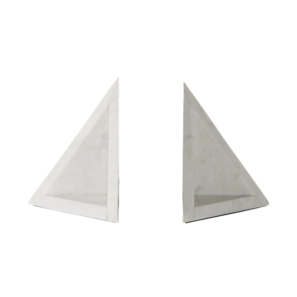 Set of Two White Marble Triangle Decorative Bookends
