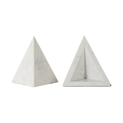 Set of Two White Marble Triangle Decorative Bookends
