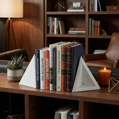 Set of Two White Marble Decorative Bookends