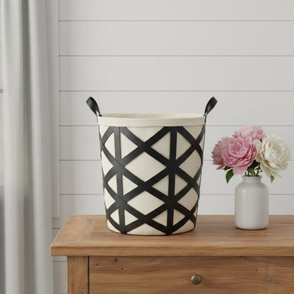 Set of Two Black And Cream Metal Basket