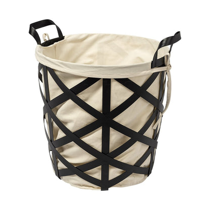 Set of Two Black And Cream Metal Basket