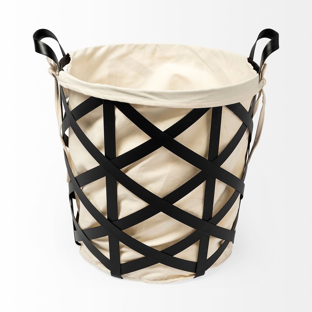 Set of Two Black And Cream Metal Basket