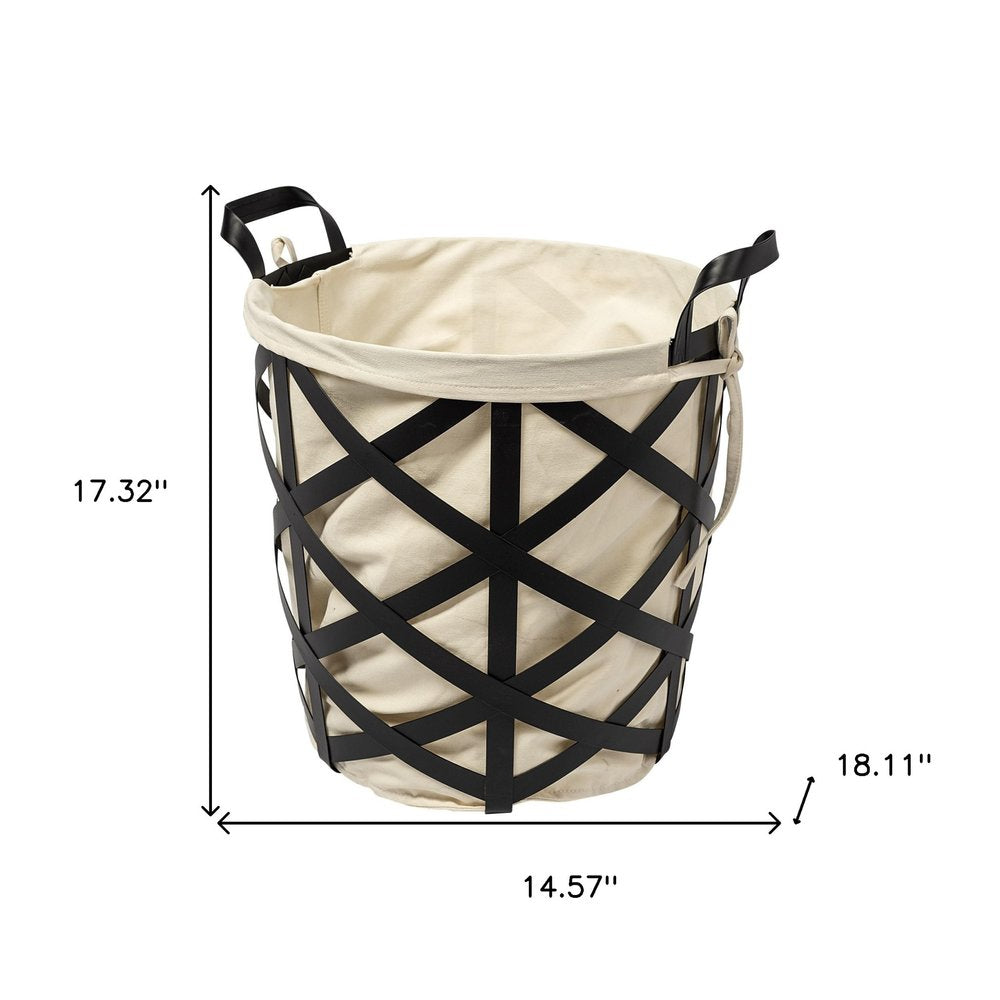 Set of Two Black And Cream Metal Basket