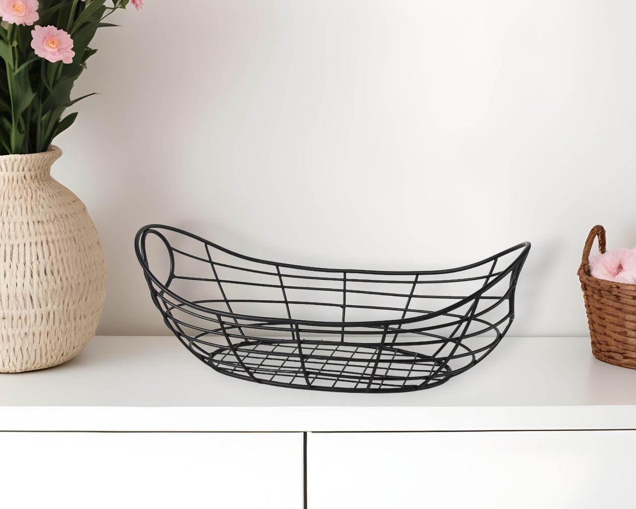 22" Black Metal Oval Storage Basket