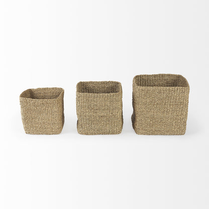 Set of Three 16" Brown Square Wicker Basket