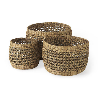 Set of Three 15" Brown Wicker Basket