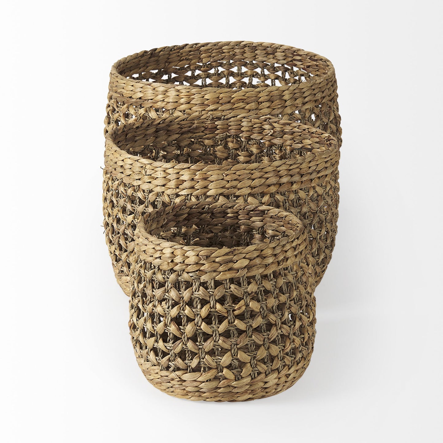 Set of Three 15" Brown Wicker Basket