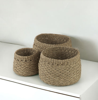 Set of Three 15" Brown Wicker Desk Organizer