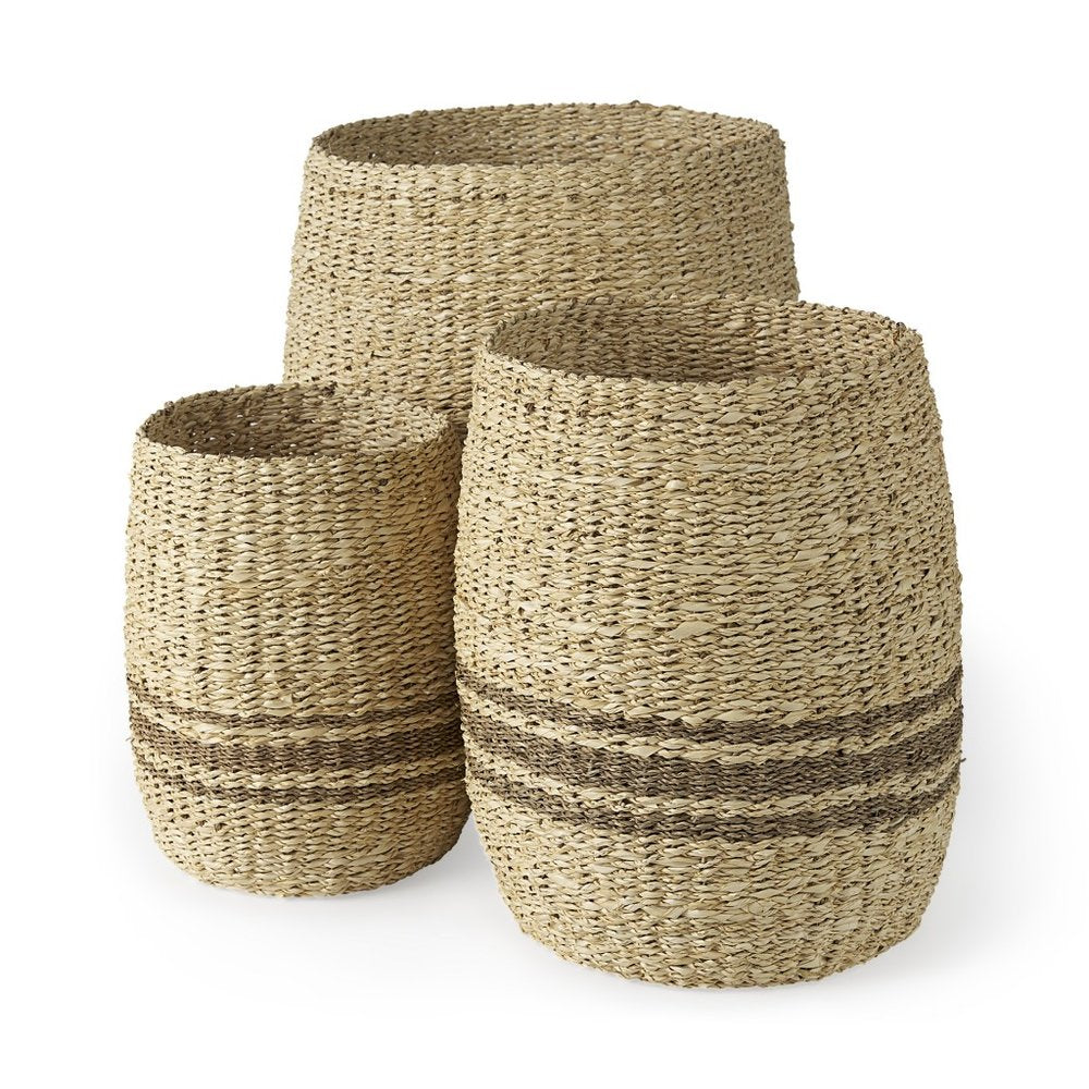 20" Brown And Natural Seagrass Basket