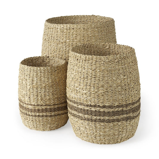 20" Brown And Natural Seagrass Basket