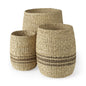 Set of Three Natural And Brown Wicker Basket