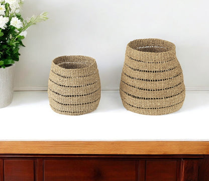 Set of Two 18" Brown Wicker Basket