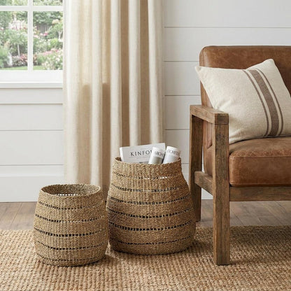 Set of Two Brown Wicker Baskets