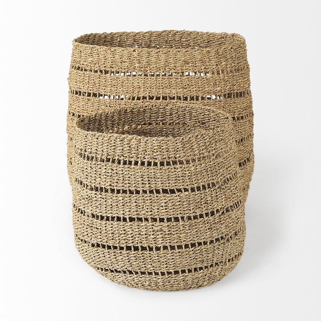 Set of Two 18" Brown Wicker Basket