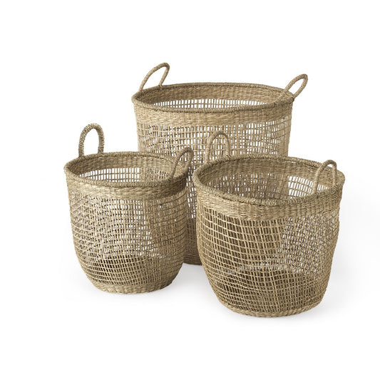 Set of Three 20" Natural Wicker Basket