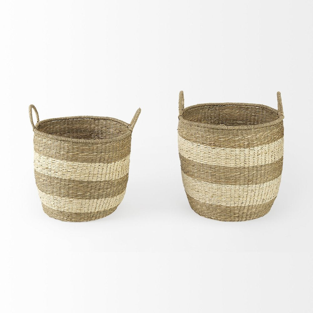 Set of Two Natural And Beige Wicker Basket