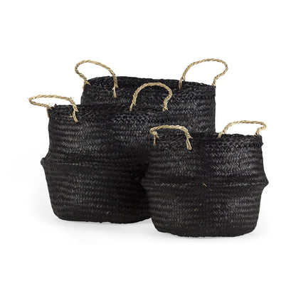 Set Of Three 10" Black Wicker Storage Baskets