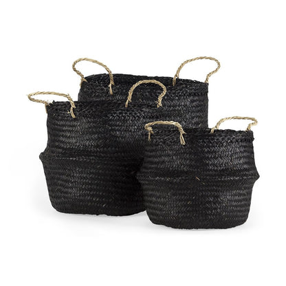 Set of Three Black Wicker Basket