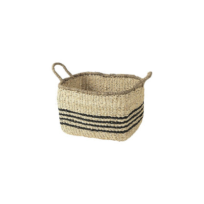 Set of Two Natural And Black Rattan Basket