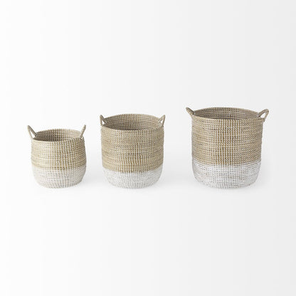 Set of Three Beige And White Wicker Desk Organizer