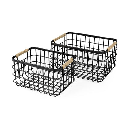 Set of Two Black Metal Basket