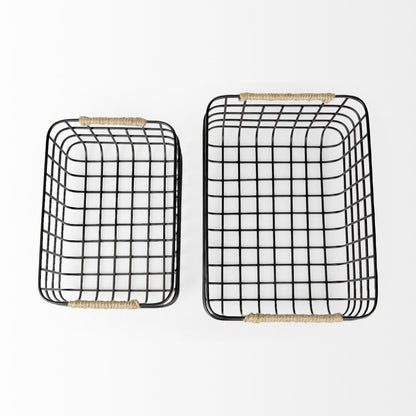 Set of Two Black Metal Basket