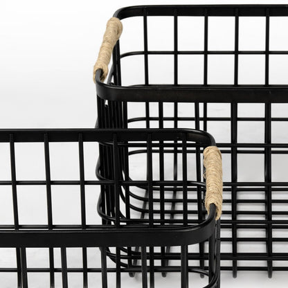 Set of Two Black Metal Basket