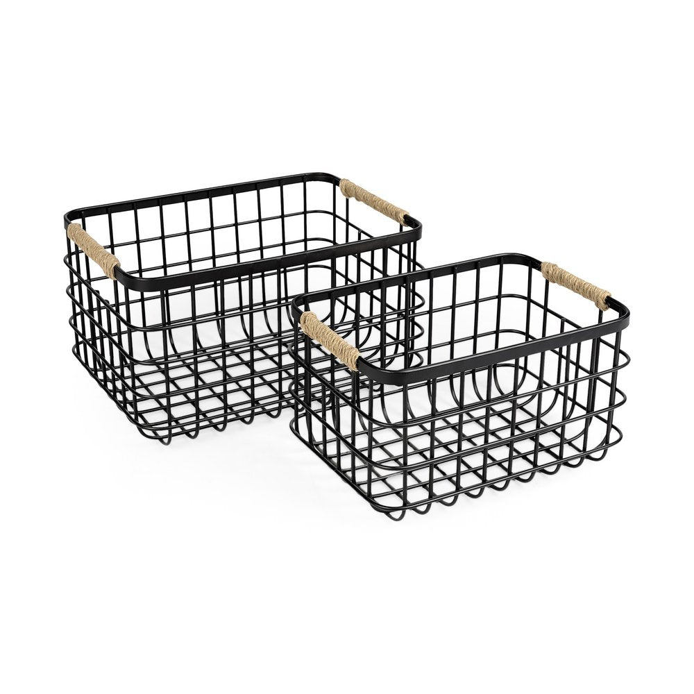 Set of Two Black Metal Basket