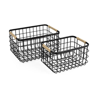 Set of Two Black Metal Basket