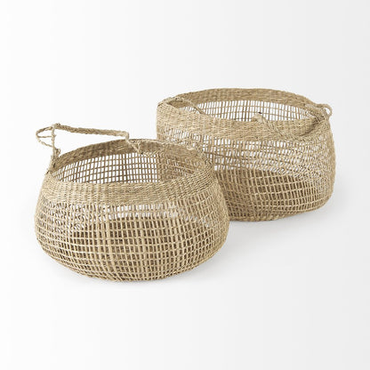 Set Of Two Wicker Storage Baskets With Long Handles