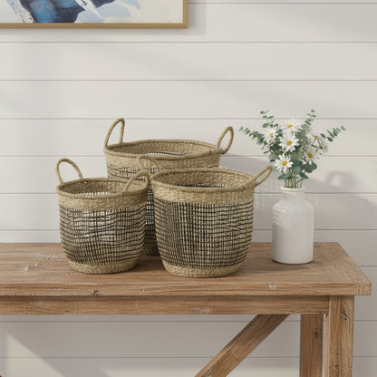 Set of Three Light Brown Wicker Basket