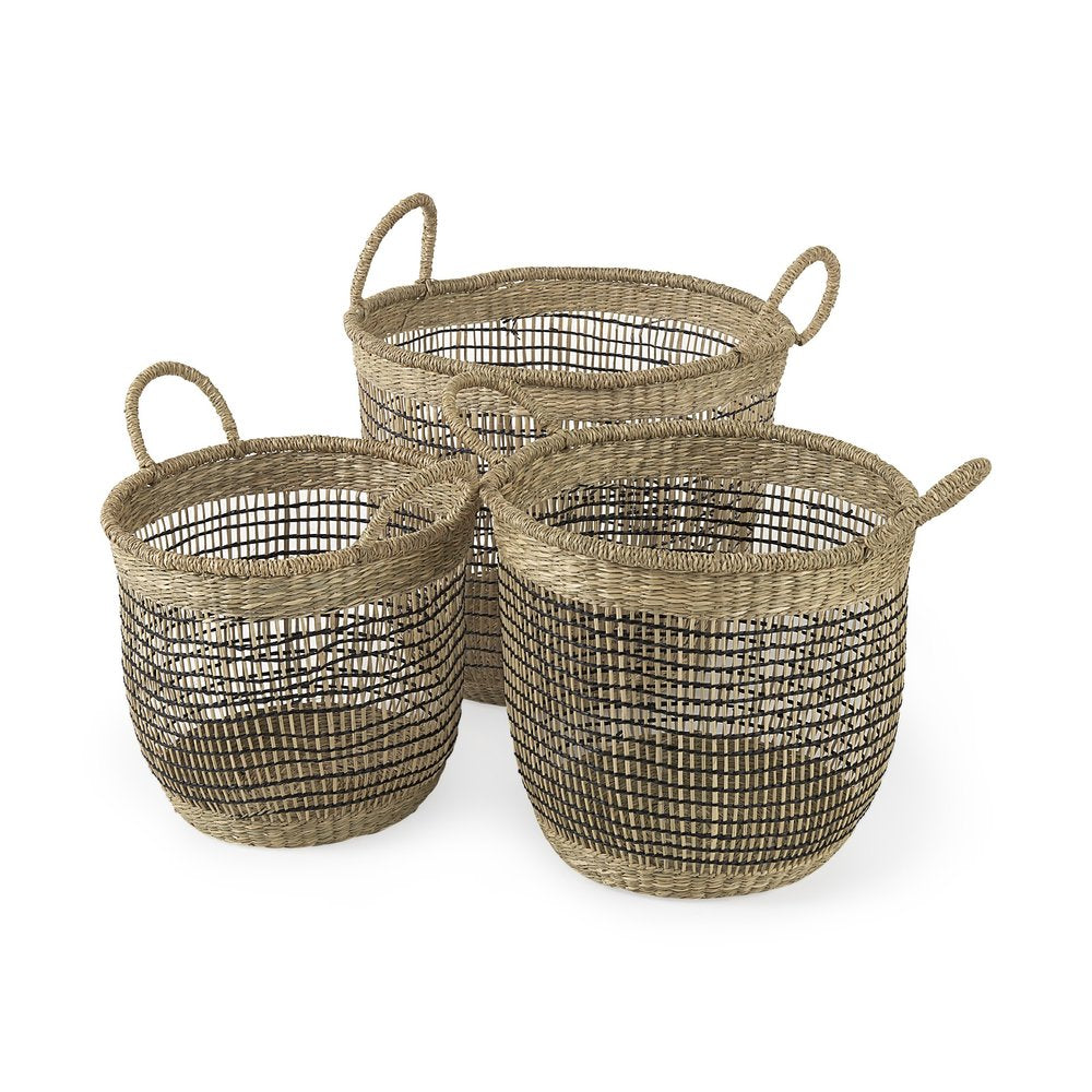 Set of Three Light Brown Wicker Basket