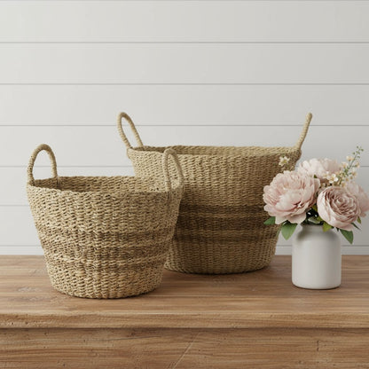 Set of Two Brown Wicker Basket