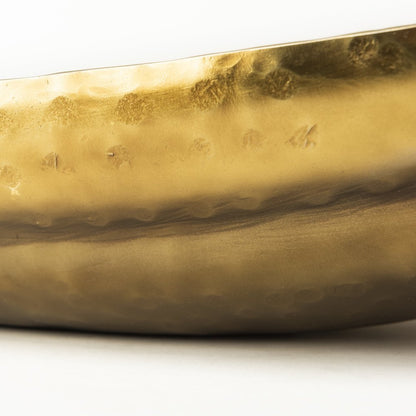 Set of Two Gold Hammered Metal Boat Shaped Decorative Bowls